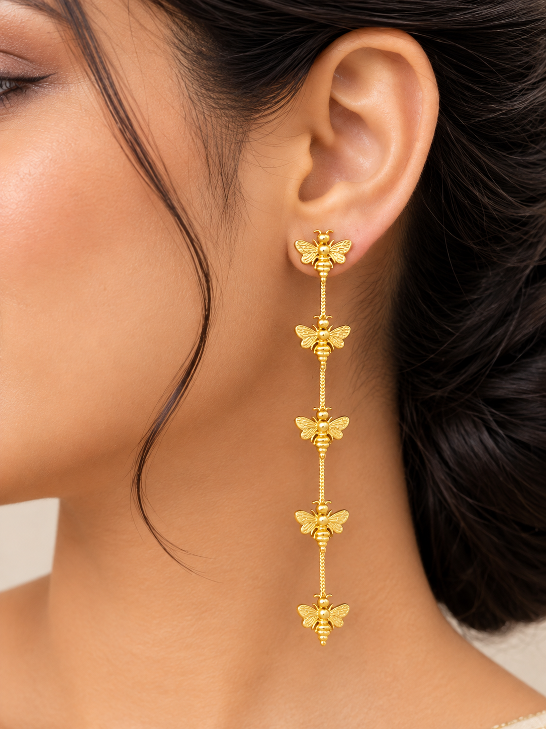 Golden Bee Long Drop Earrings