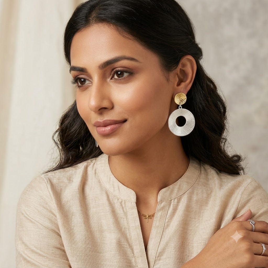 Rhea Two-Tone Sunburst Drop Earrings