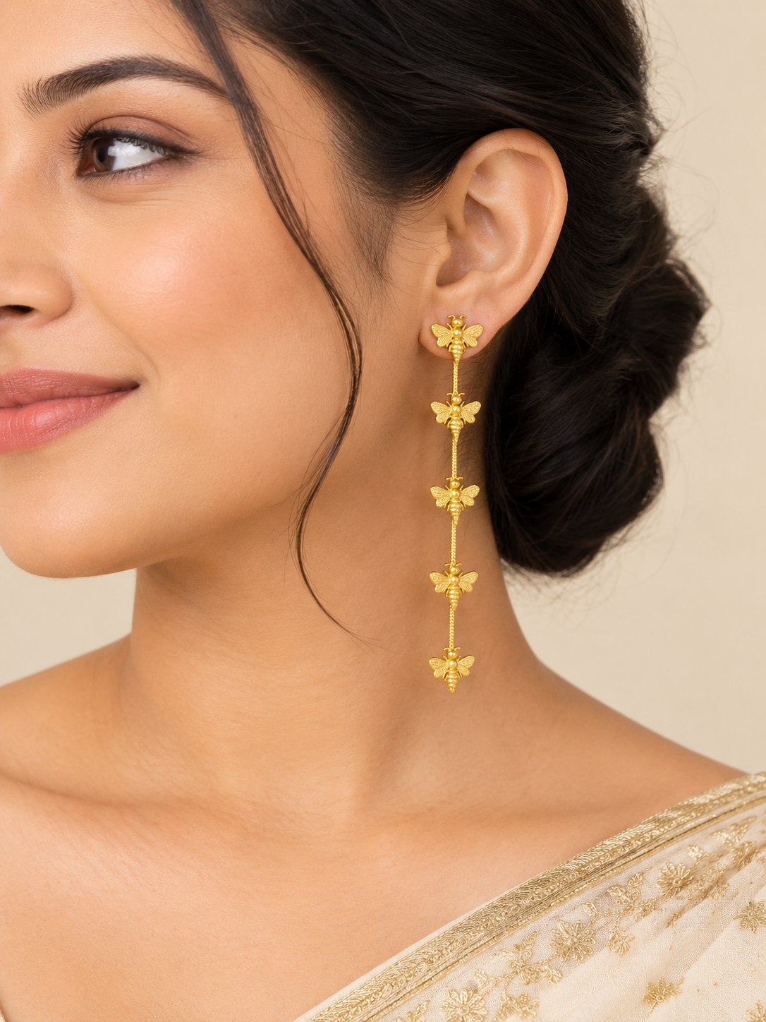 Golden Bee Long Drop Earrings