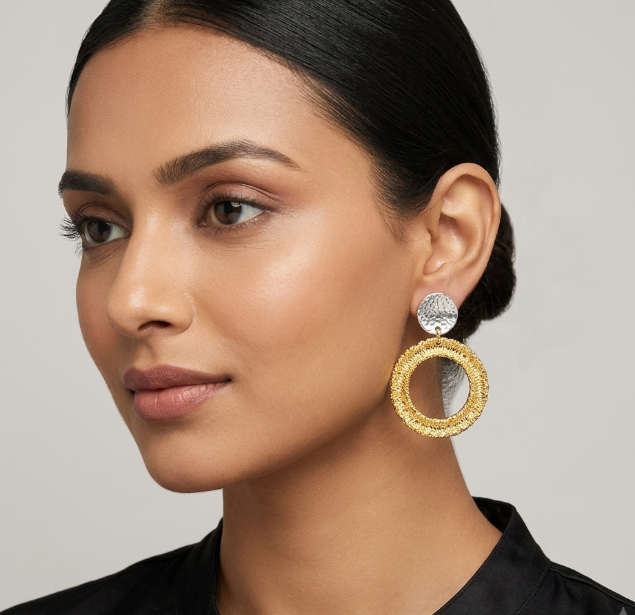 Two-Tone Textured Hoop Statement Earrings